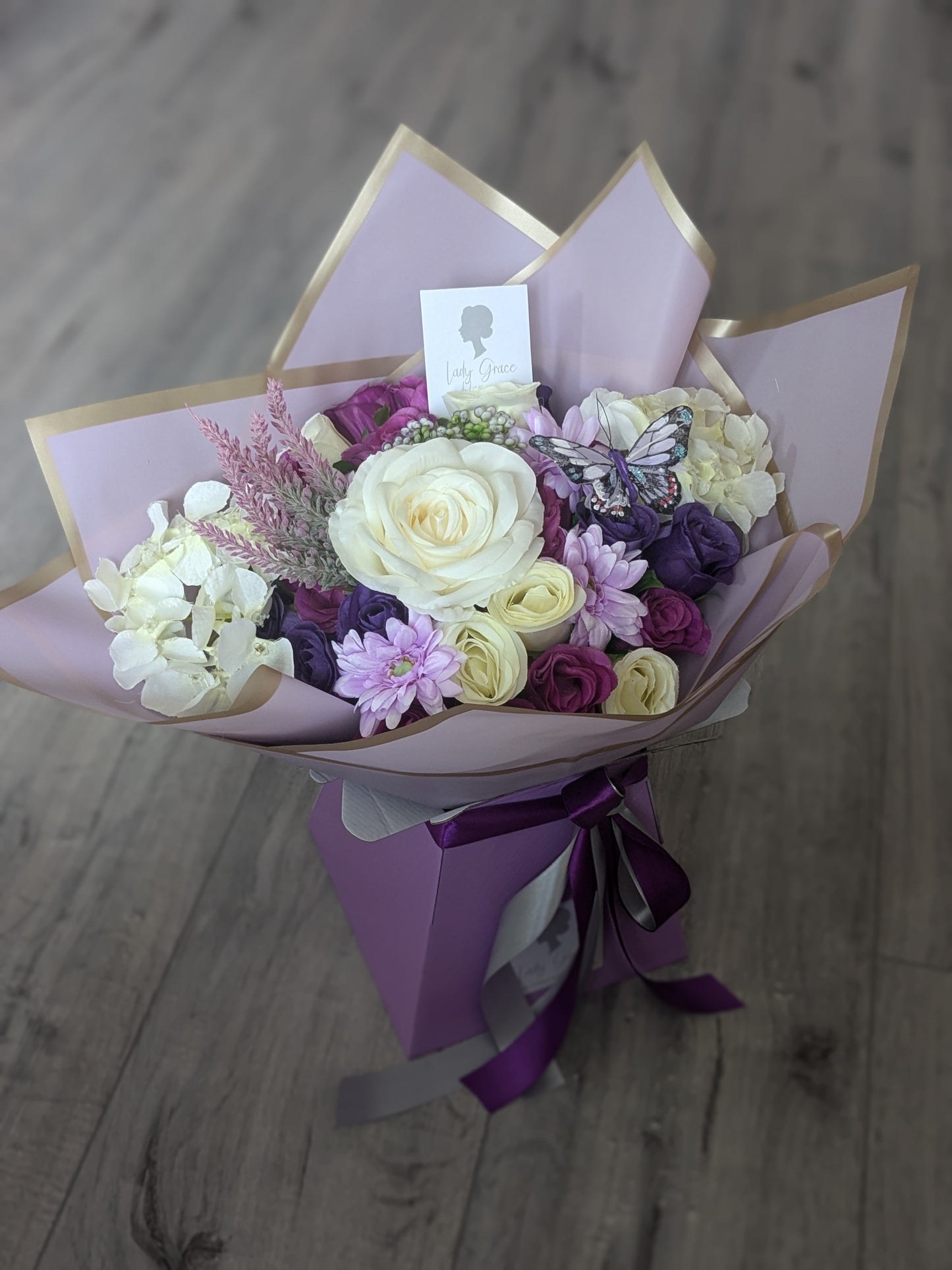 Purple & Cream Stunning Handtied Bouquet