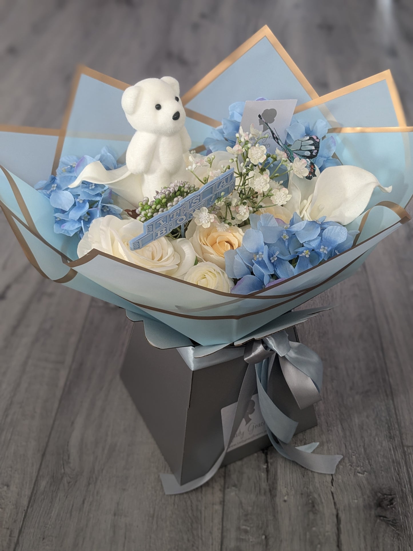 Baby Boy Blue Stunning Handtied Bouquet