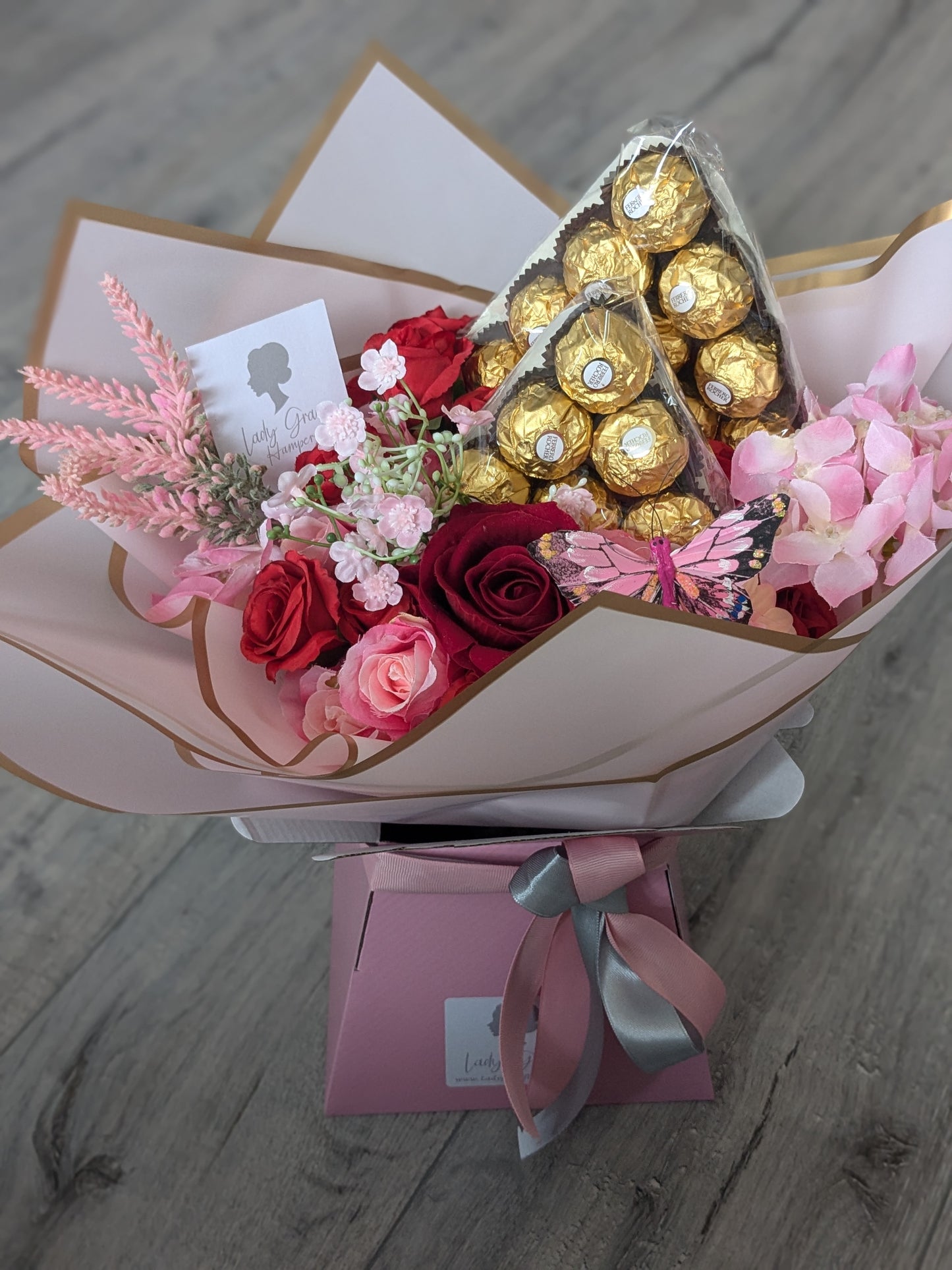 Pink/Red Ferrero Rocher Stunning Handtied Bouquet