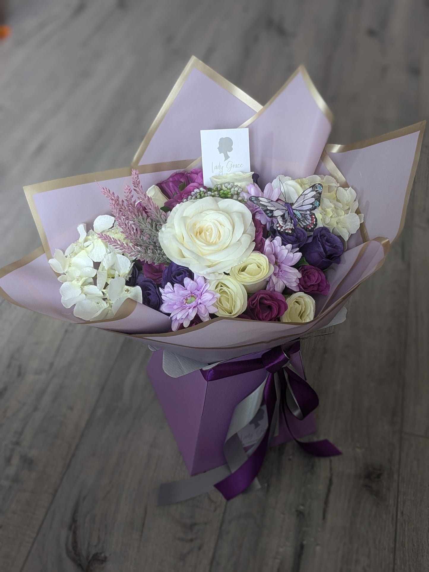 Purple & Cream Stunning Handtied Bouquet