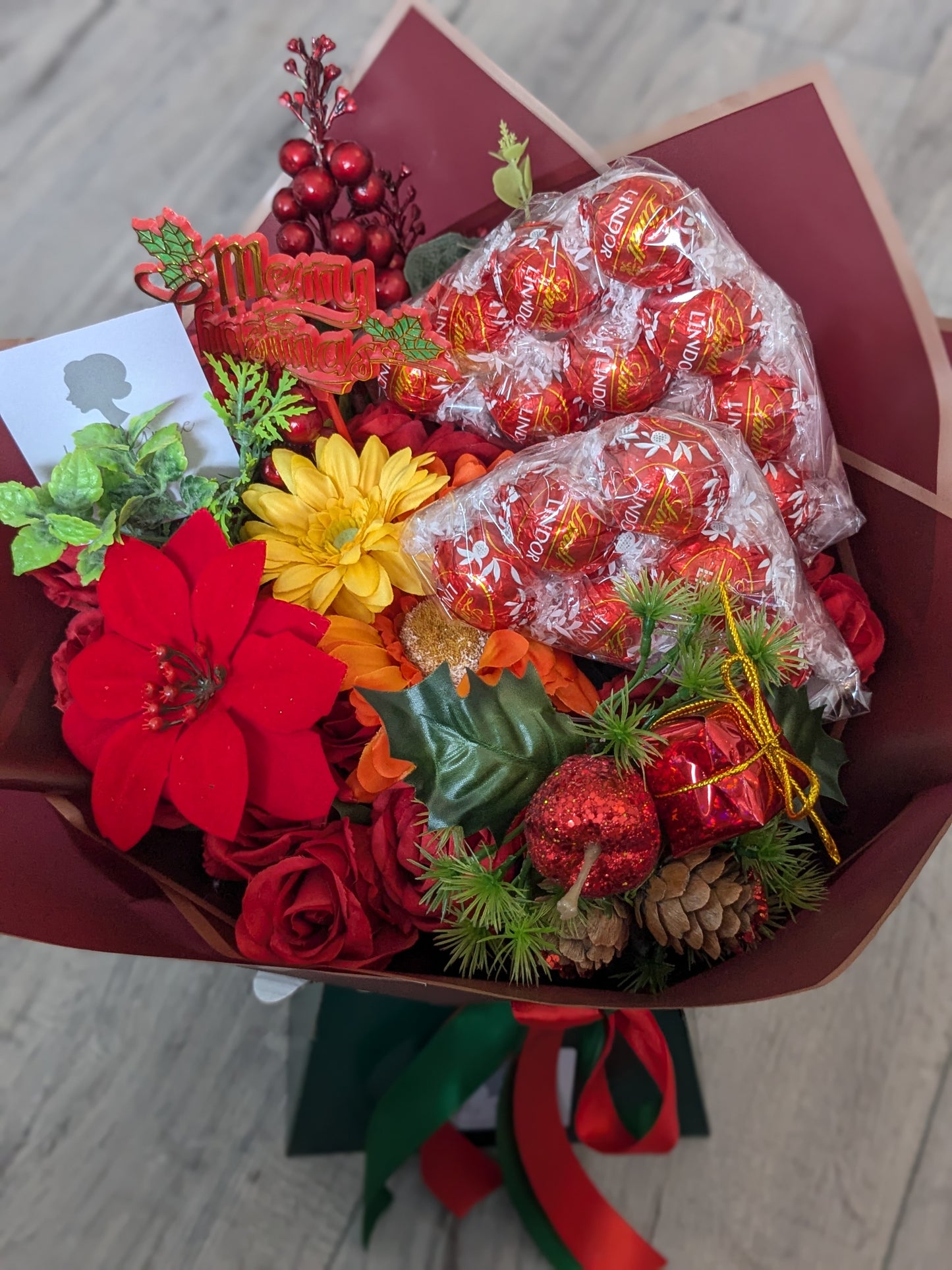 Christmas Red/Green Lindt Lindor Stunning Handtied Bouquet