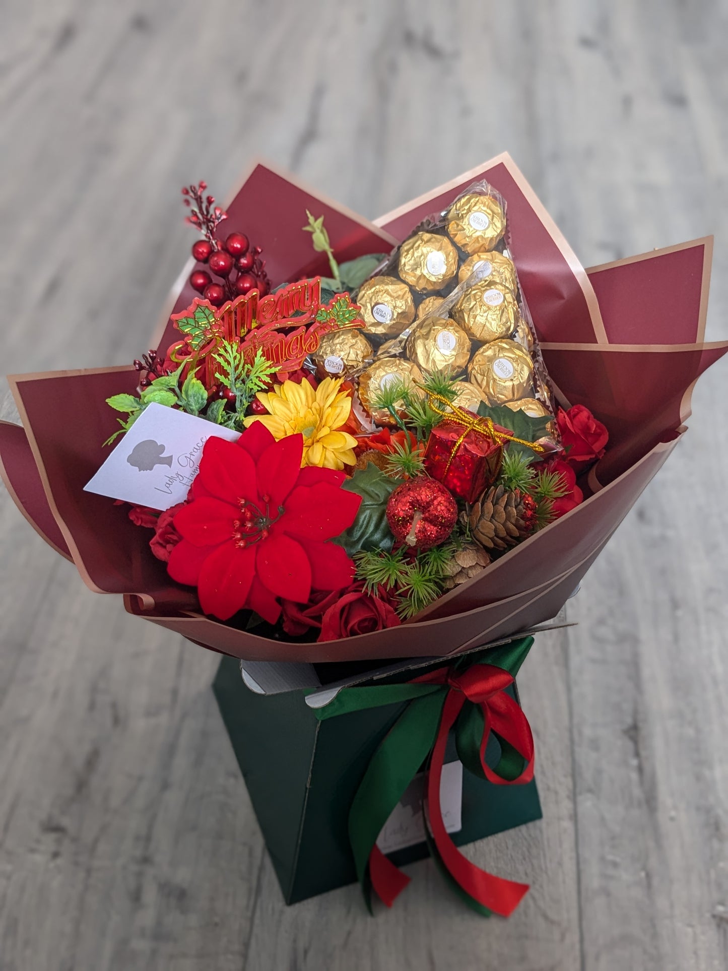 Christmas Red/Green Ferrero Rocher Stunning Handtied Bouquet