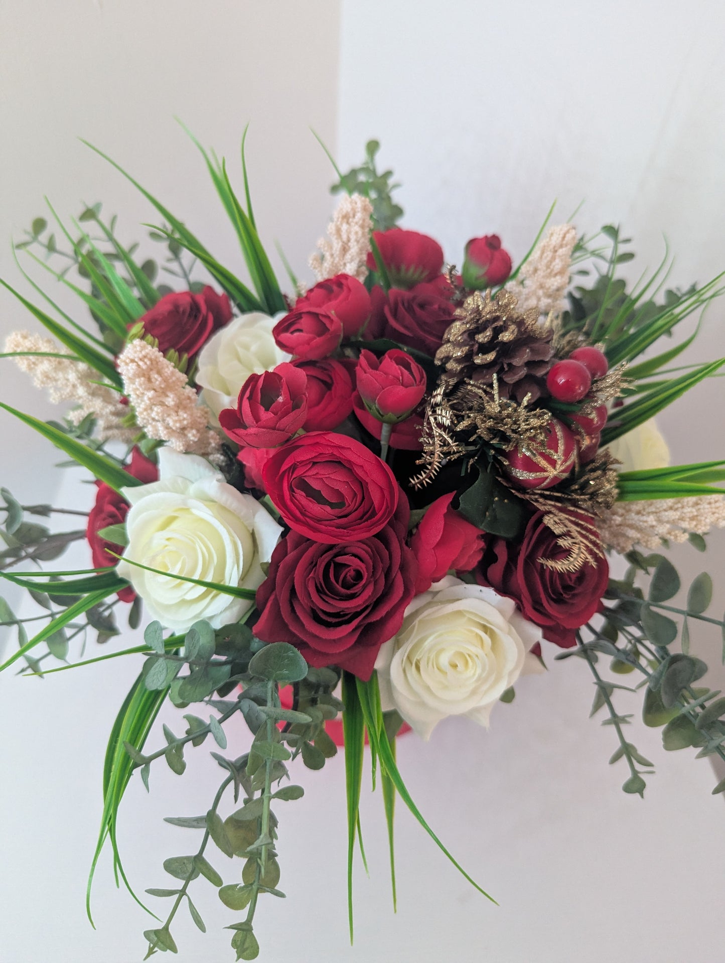 Red Christmas Peony Silk Flowers Hat Box