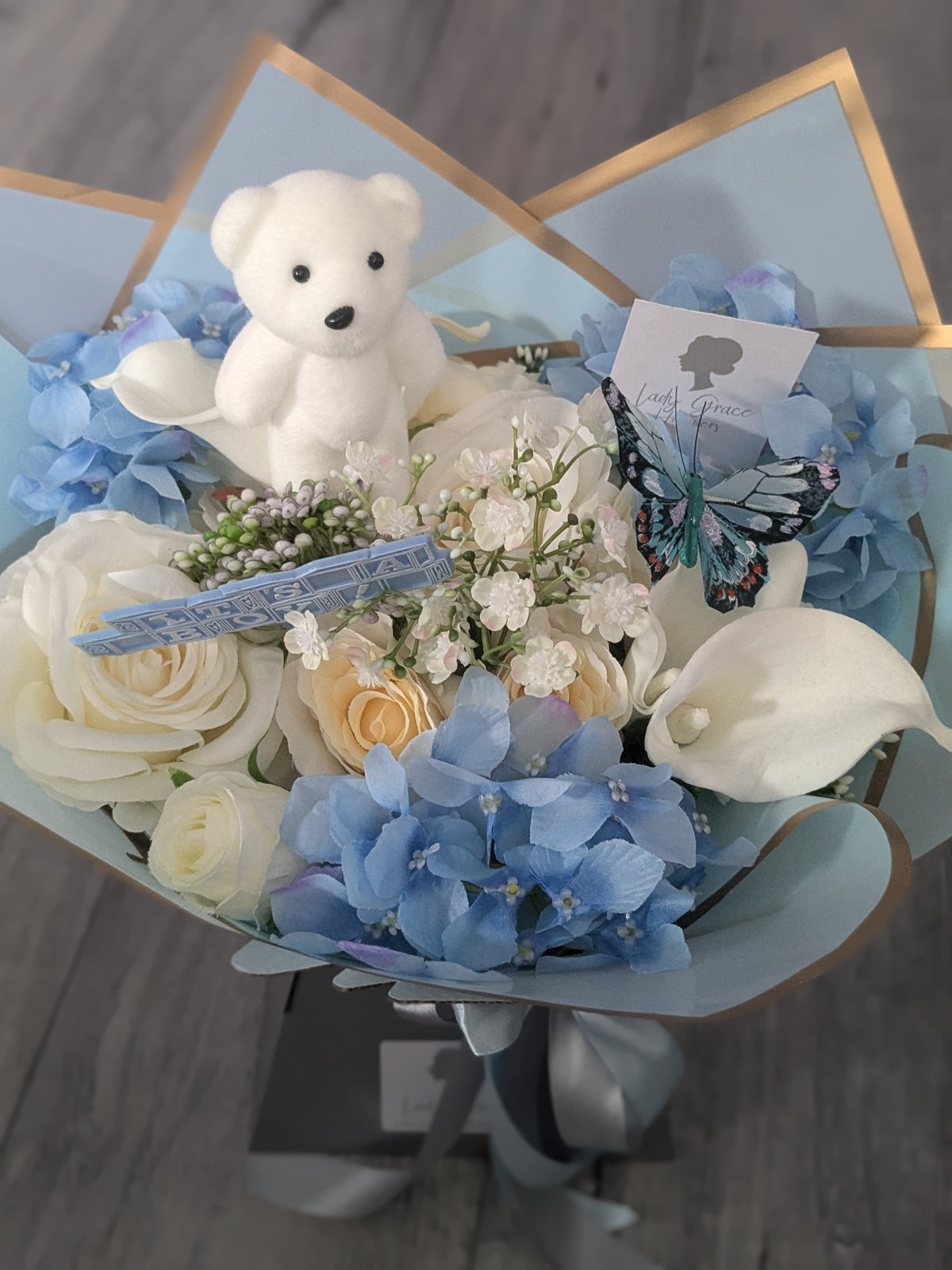 Baby Boy Blue Stunning Handtied Bouquet