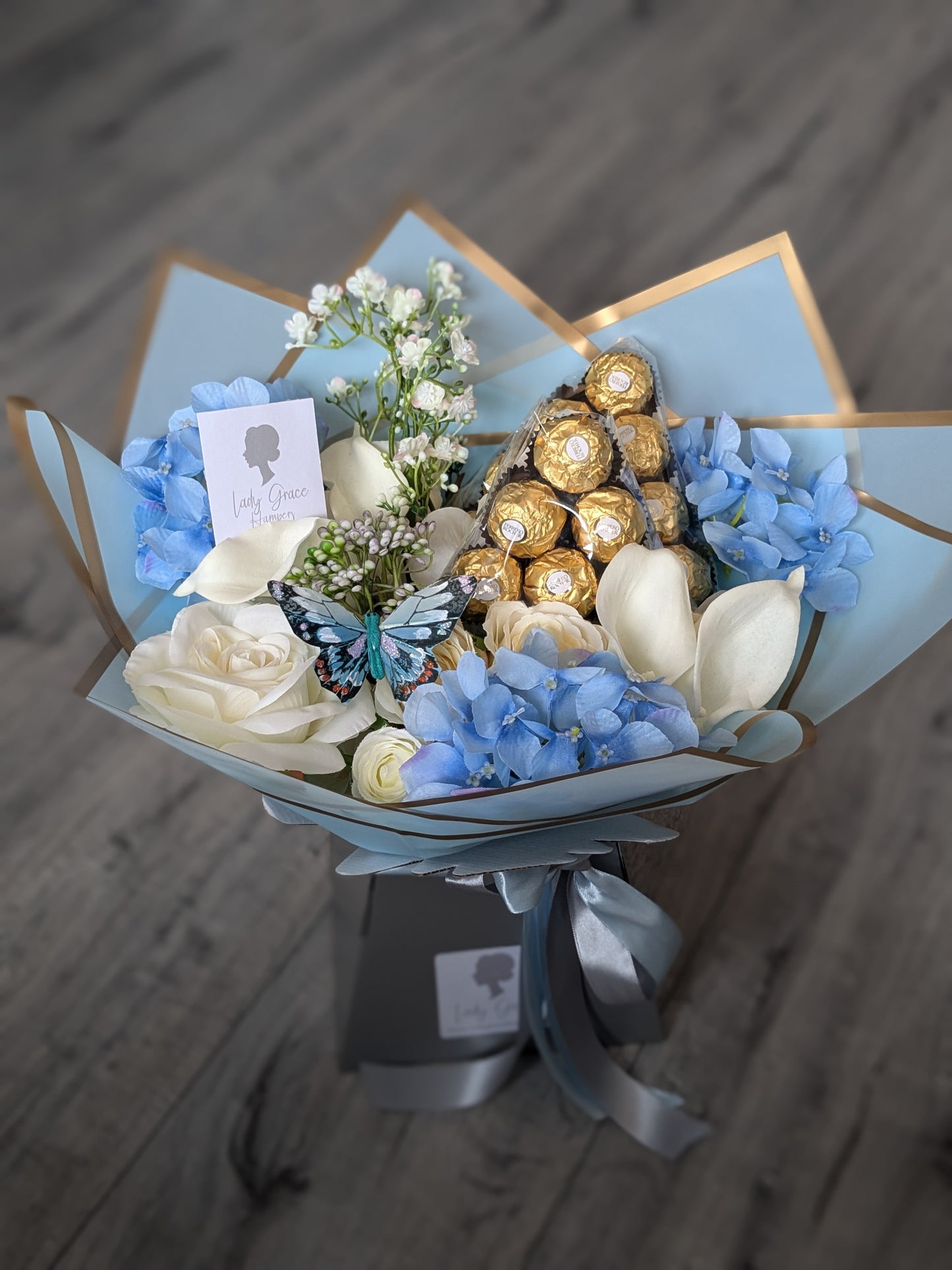 Blue Ferrero Rocher Stunning Handtied Bouquet