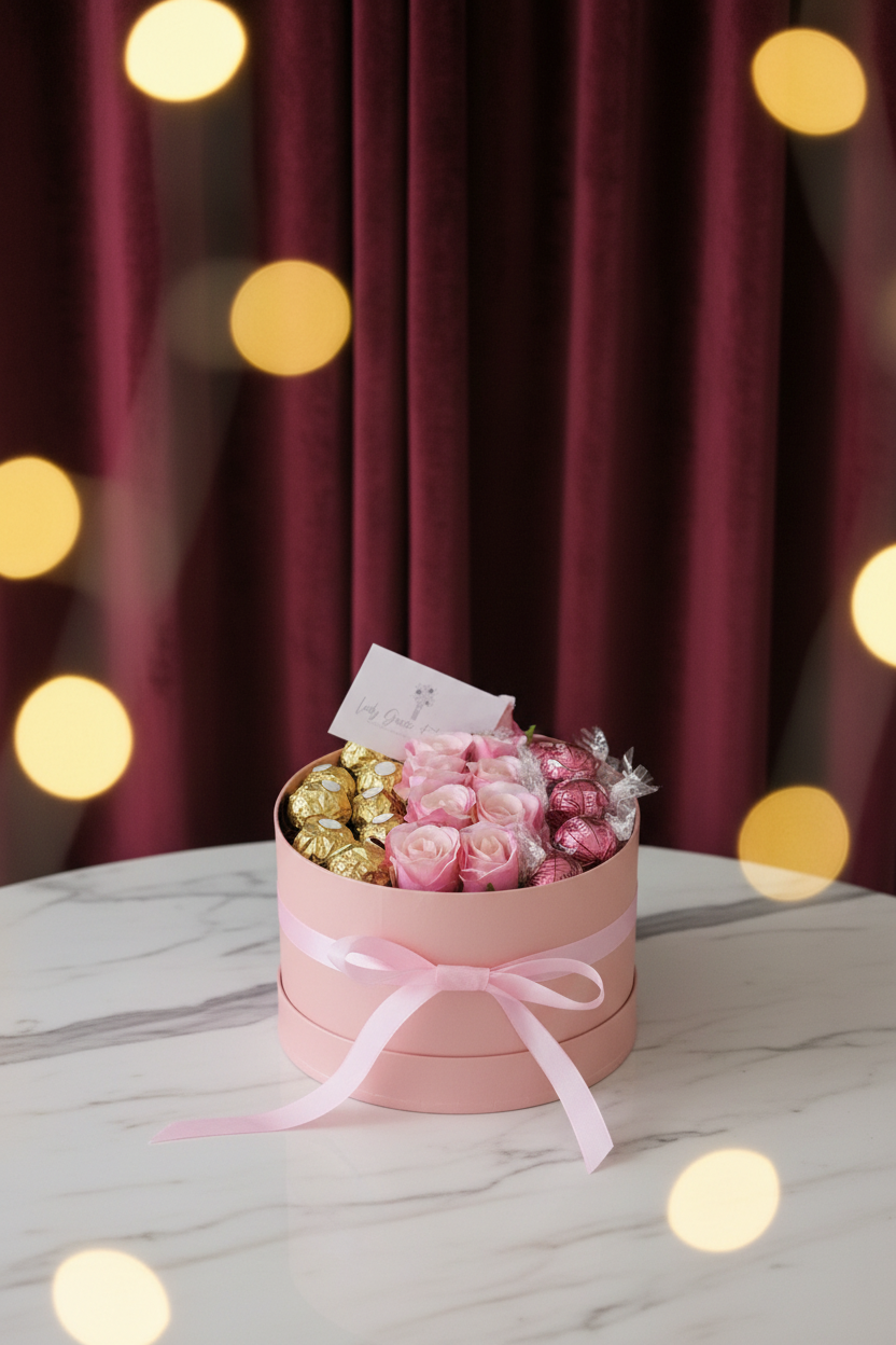 Ferrero & Lindt Hat Box Silk Flowers Gift - Small