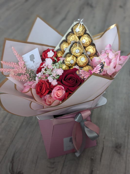 Pink/Red Ferrero Rocher Stunning Handtied Bouquet