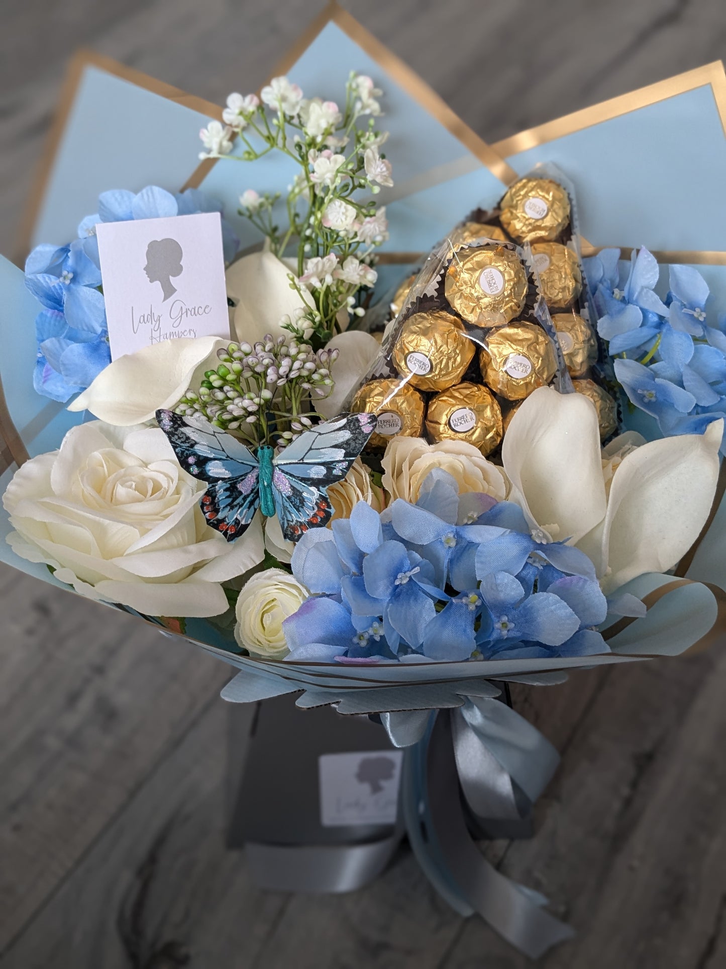 Blue Ferrero Rocher Stunning Handtied Bouquet