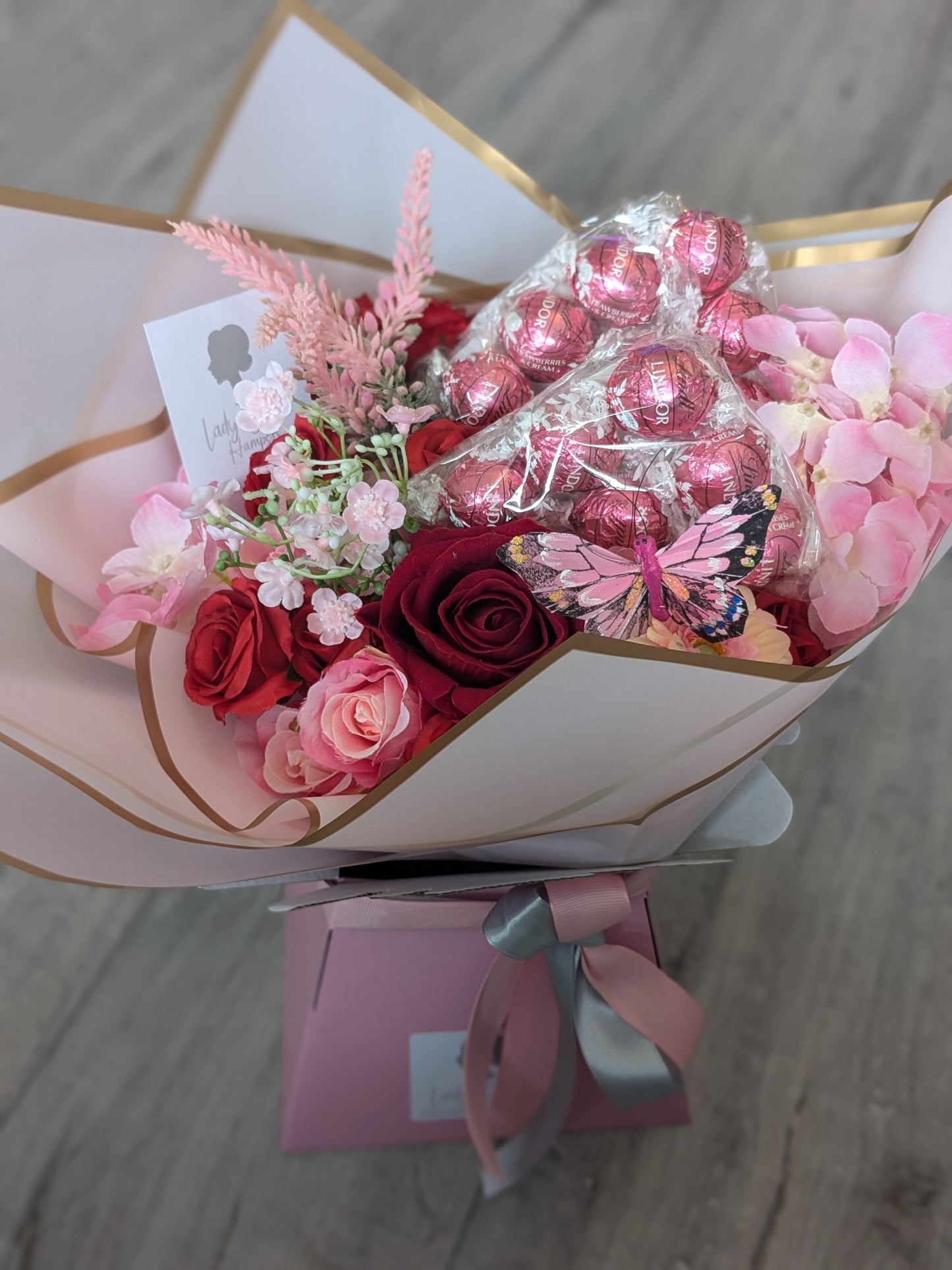 Pink Strawberry and Cream Lindt Stunning Handtied Bouquet