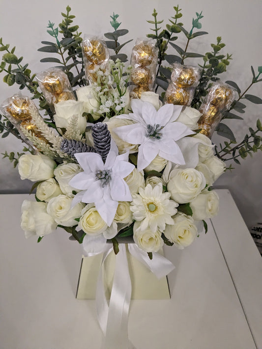 Lindt Lindor Winter White Stunning Silk Flowers Bouquet Gift