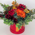 Christmas Orange & Red Stunning Silk Flowers Hat Box