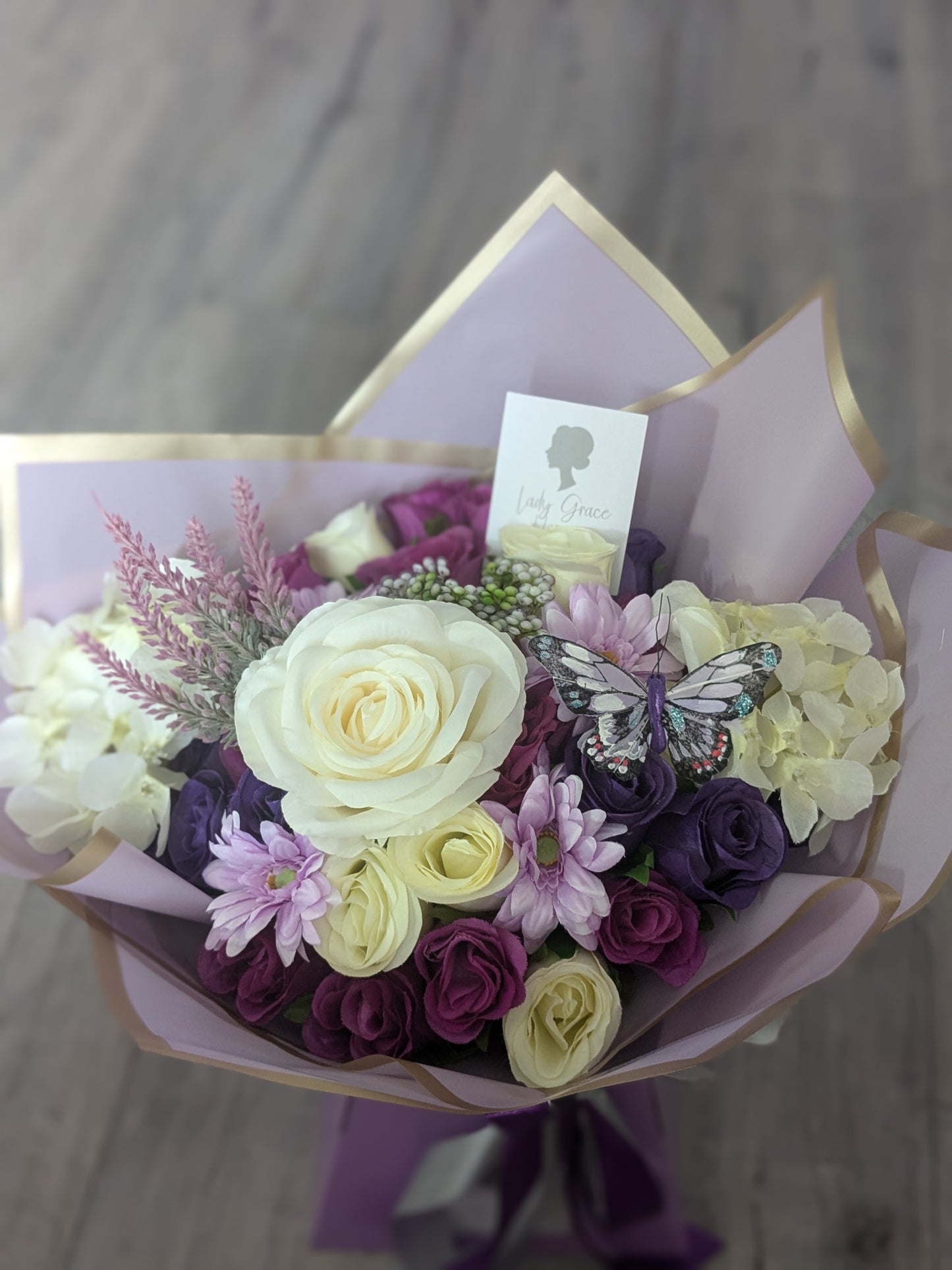 Purple & Cream Stunning Handtied Bouquet