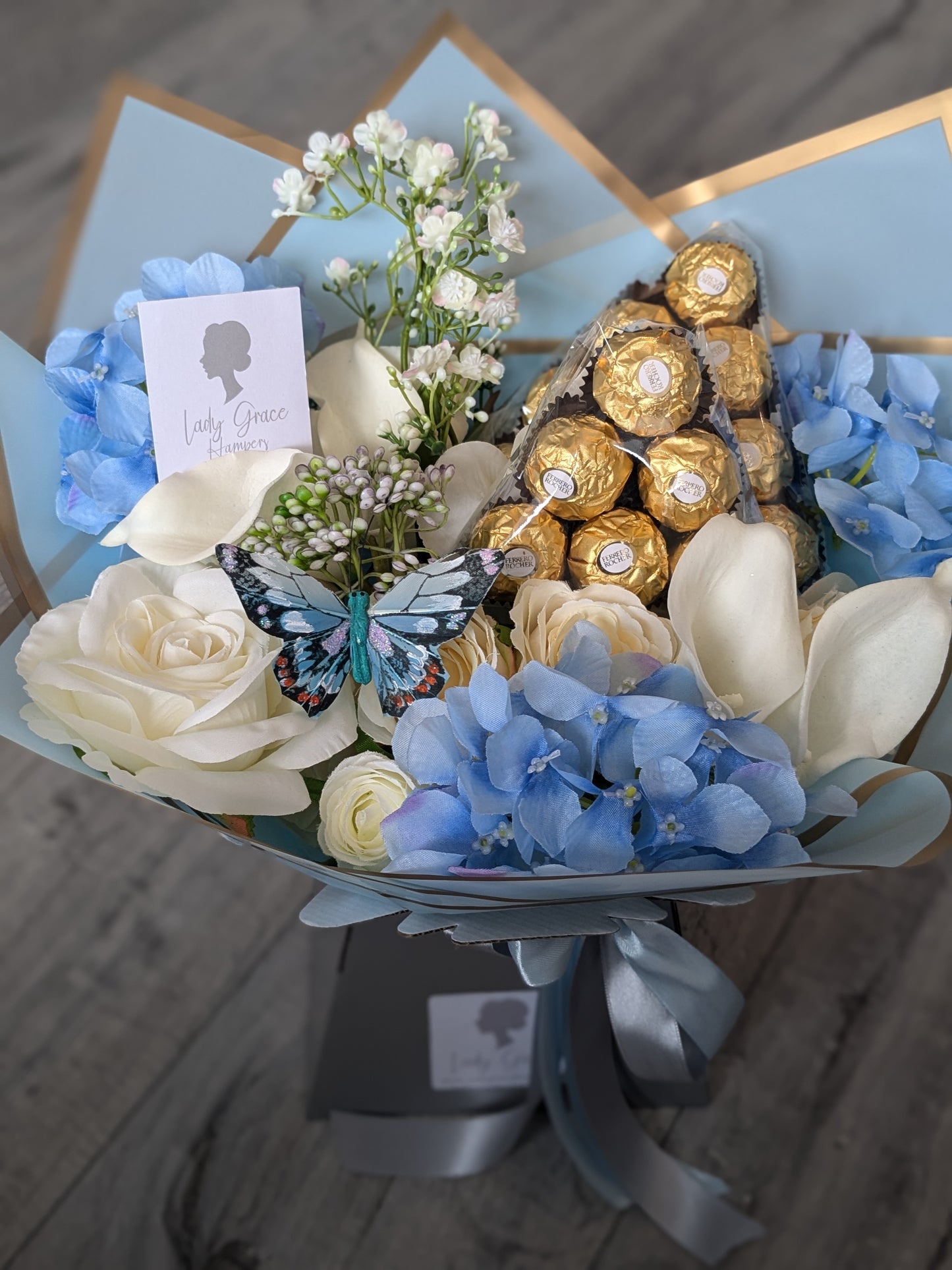 Blue Ferrero Rocher Stunning Handtied Bouquet