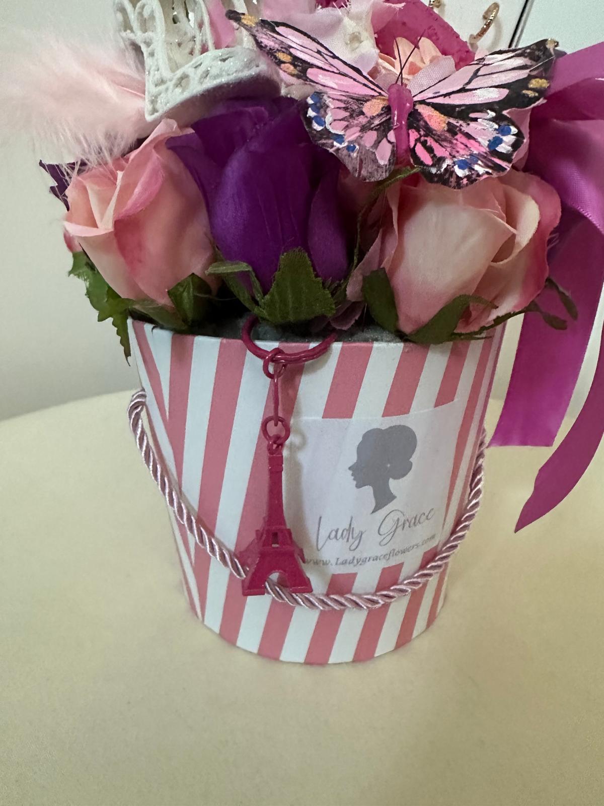 Emily in Paris inspired Hat Box & Earrings Silk Flowers Gift Hamper