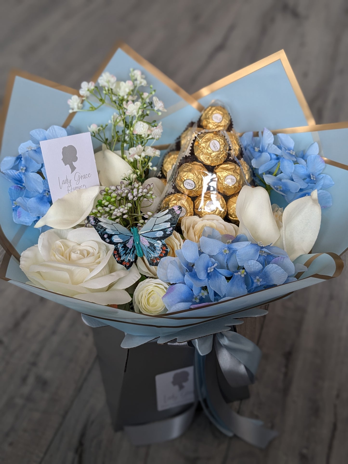 Blue Ferrero Rocher Stunning Handtied Bouquet