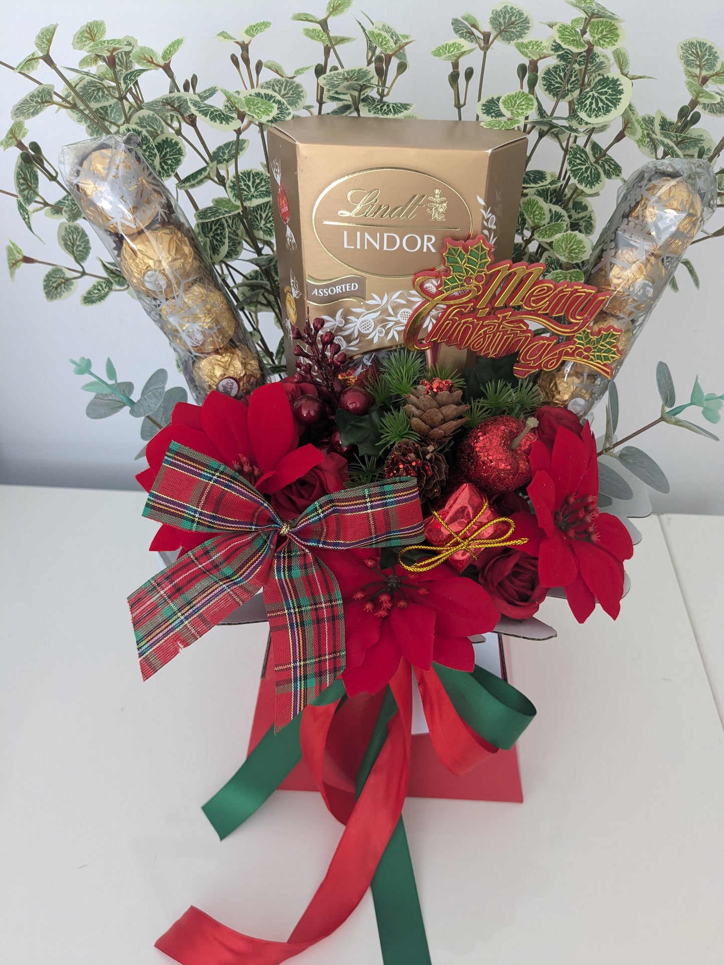 Stunning Christmas Lindt and Ferrero Silk Flowers Bouquet Gift