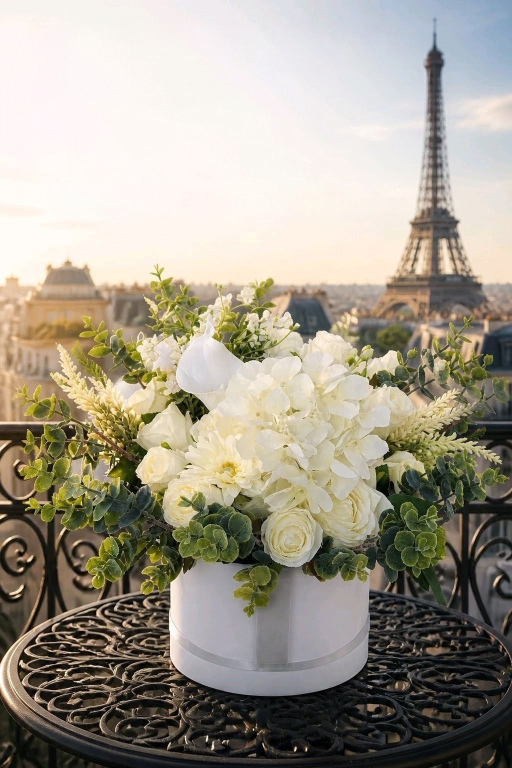 Silver & Cream Stunning Silk Flowers Hat Box