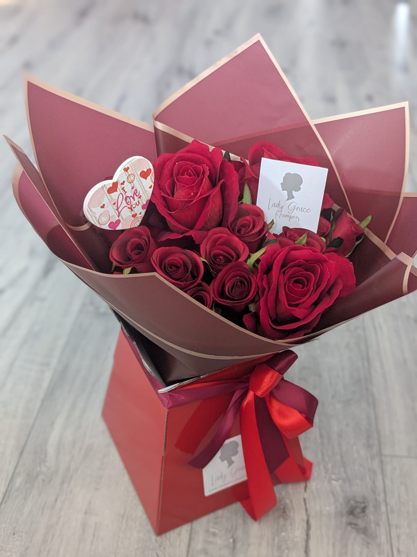 I Love You Red Stunning Handtied Silk Flowers Bouquet