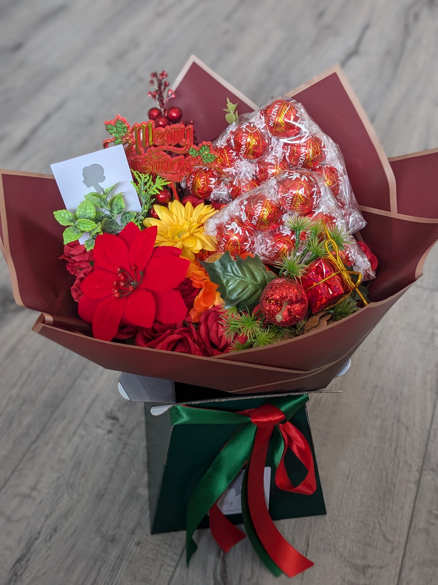 Christmas Red/Green Lindt Lindor Stunning Handtied Bouquet