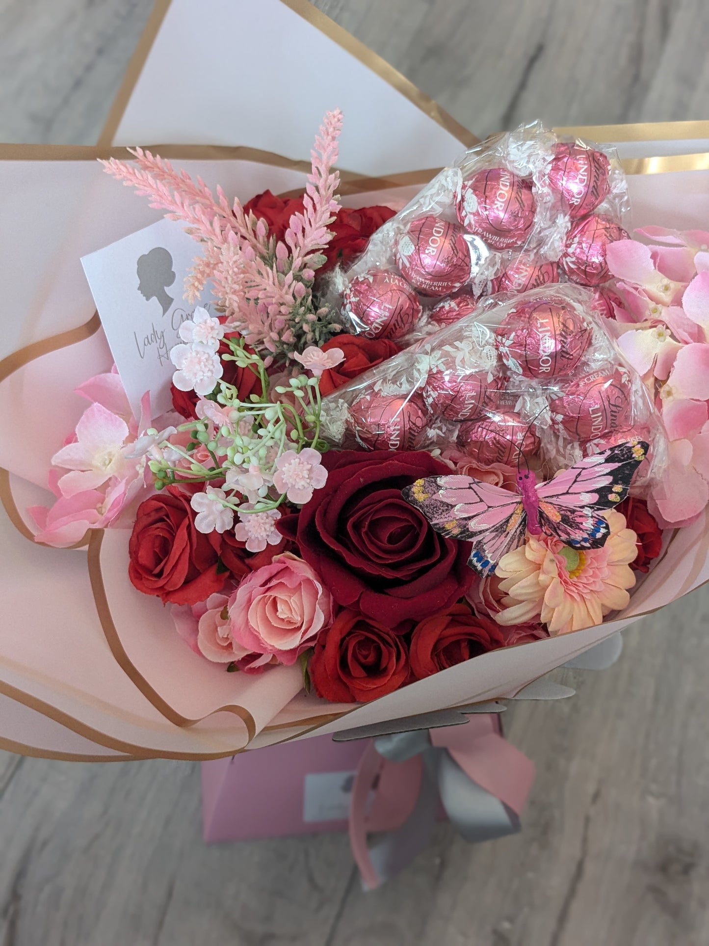 Pink Strawberry and Cream Lindt Stunning Handtied Bouquet