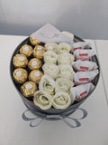 Grey Ferrero & Rafaello Hat Box Silk Flowers Gift - Medium