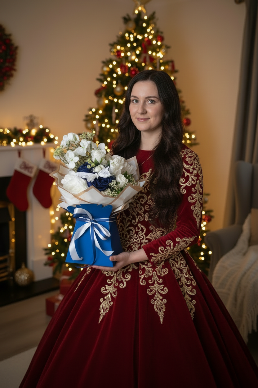 Blue/White Silk Flowers Hand Tied Bouquet