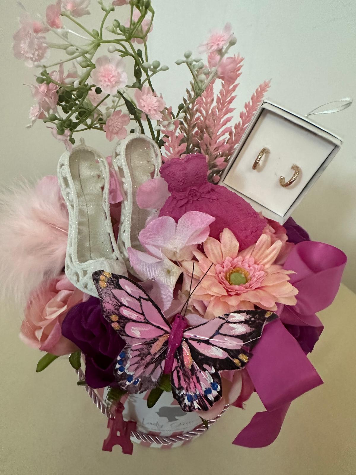 Emily in Paris inspired Hat Box & Earrings Silk Flowers Gift Hamper