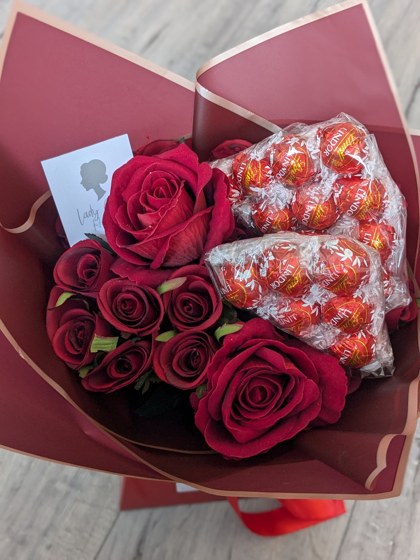 Red Lindt Lindor Stunning Handtied Bouquet