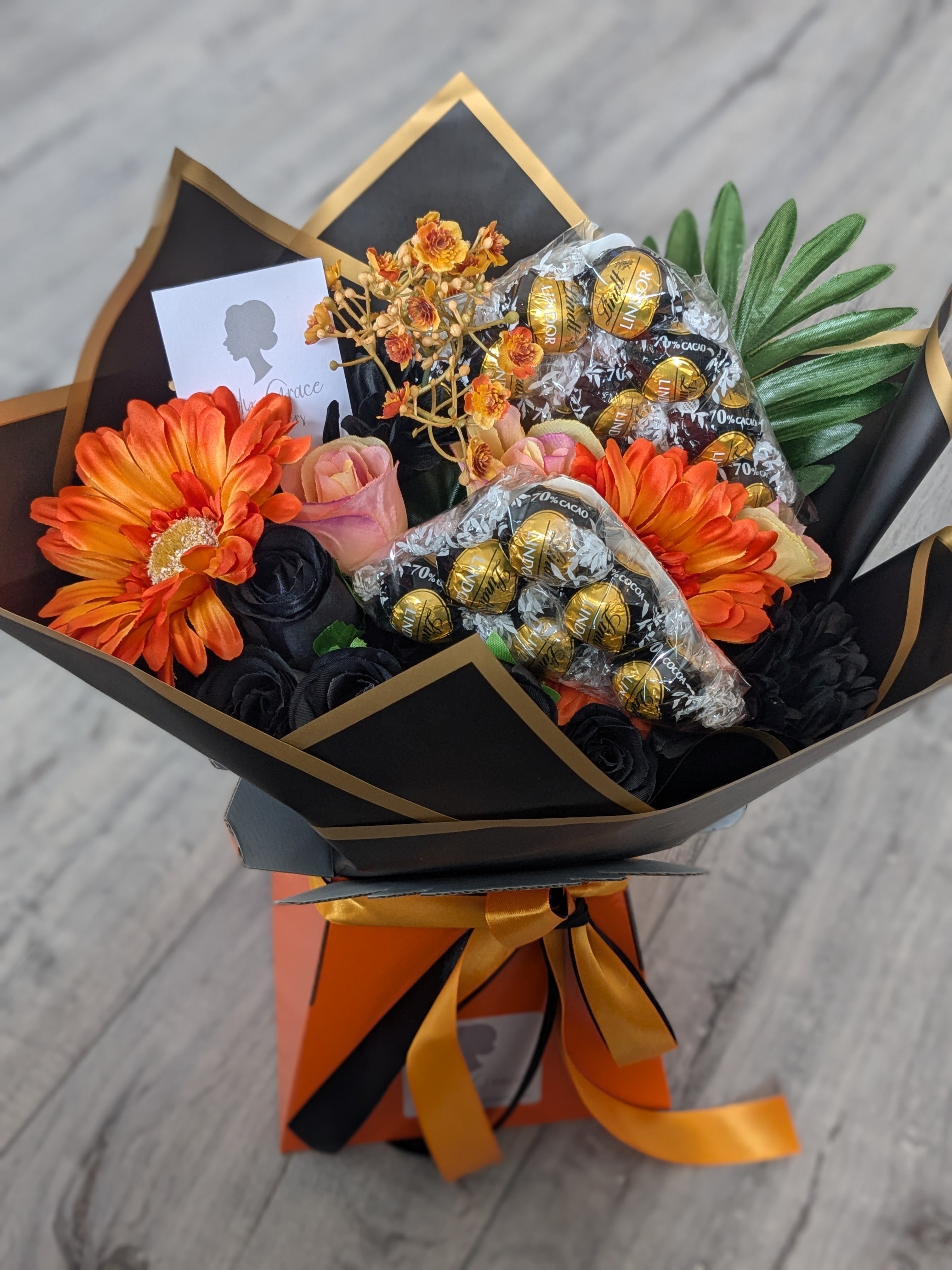 Orange & Black Dark Lindt Stunning Handtied Bouquet – Lady Grace
