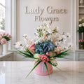 Blue/Pink Silk Flowers Hat Box