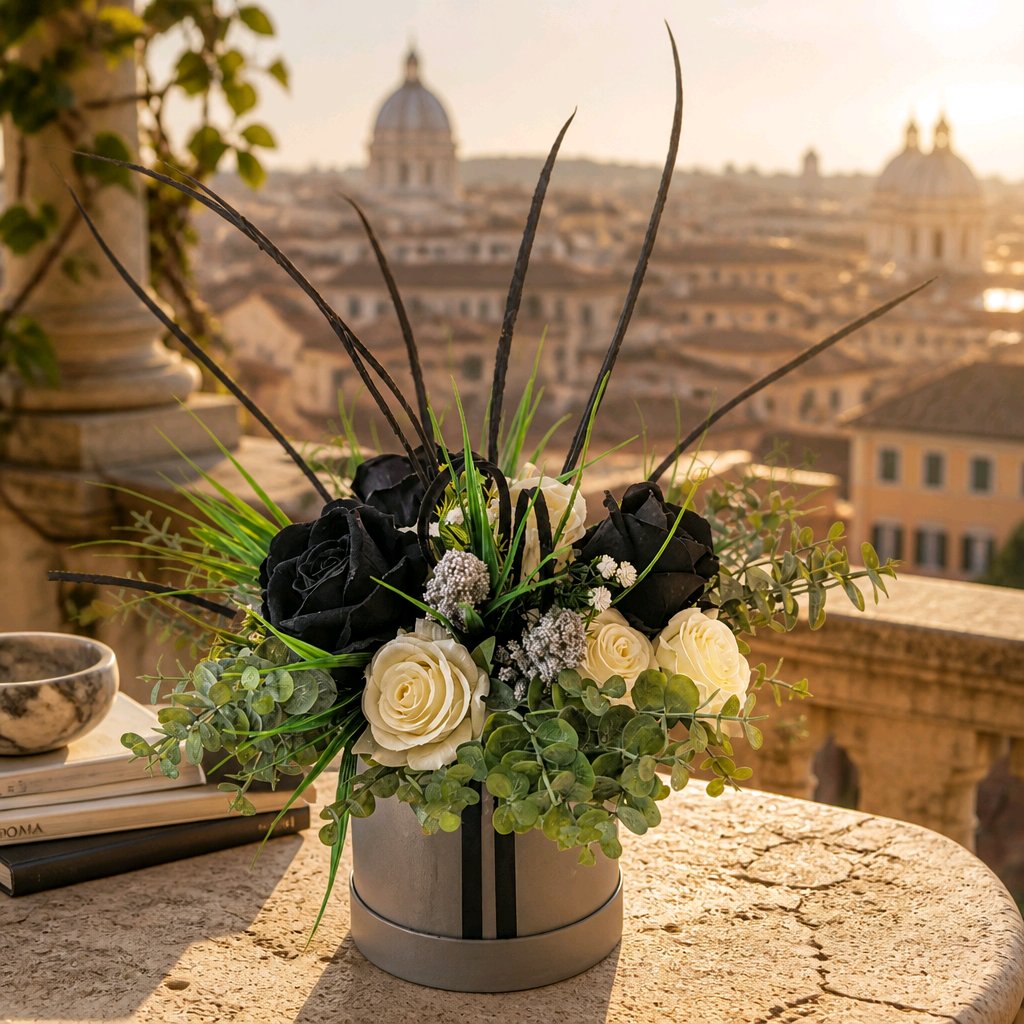 Silver Black Cream Stunning Silk Flowers Hat Box