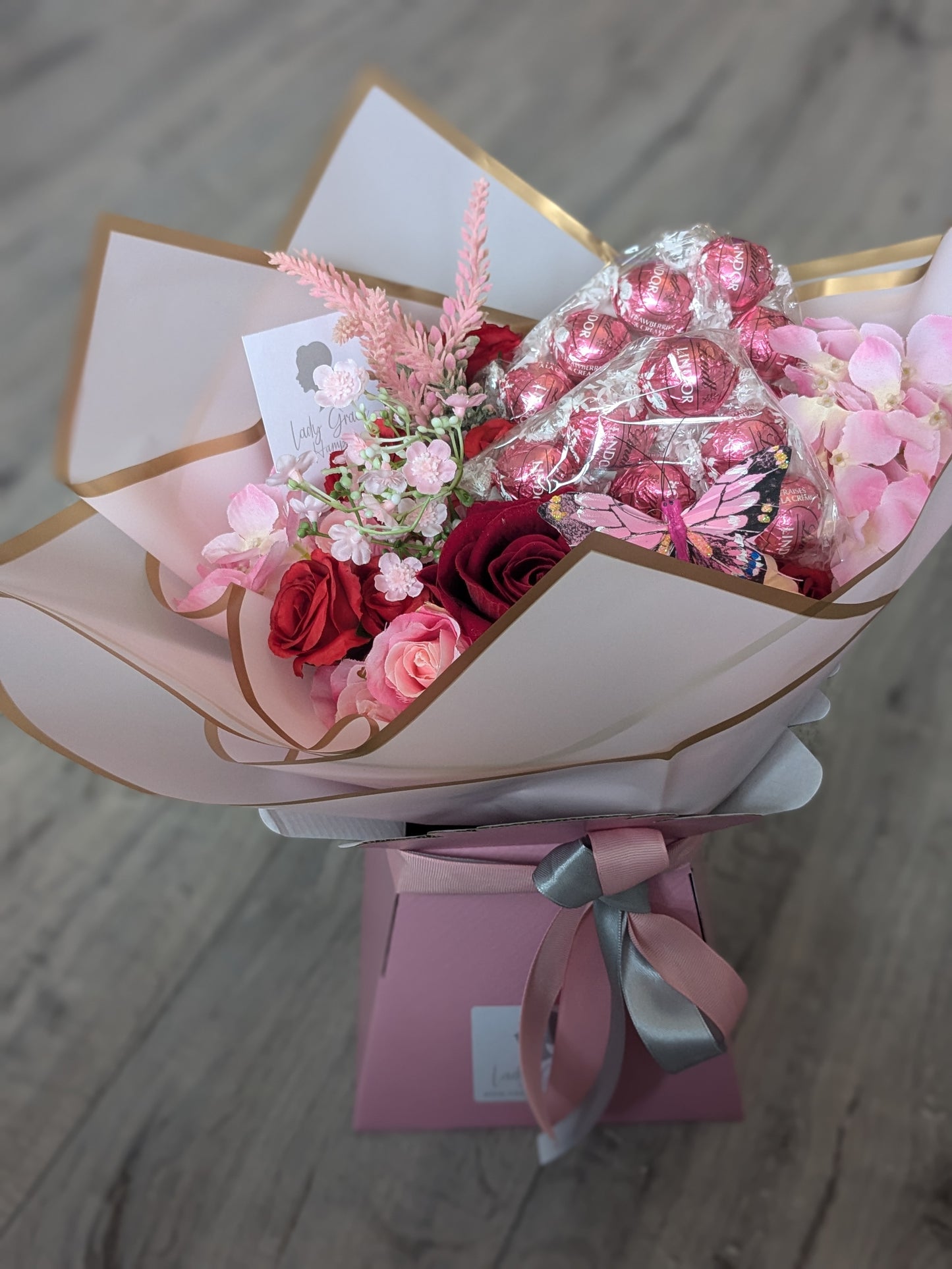 Pink Strawberry and Cream Lindt Stunning Handtied Bouquet