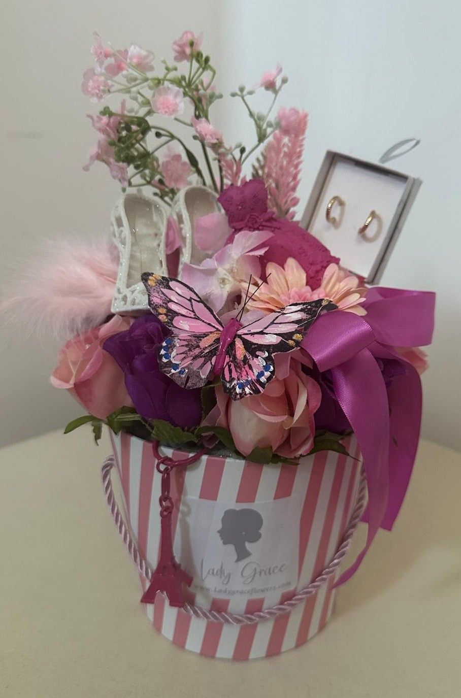 Emily in Paris inspired Hat Box & Earrings Silk Flowers Gift Hamper