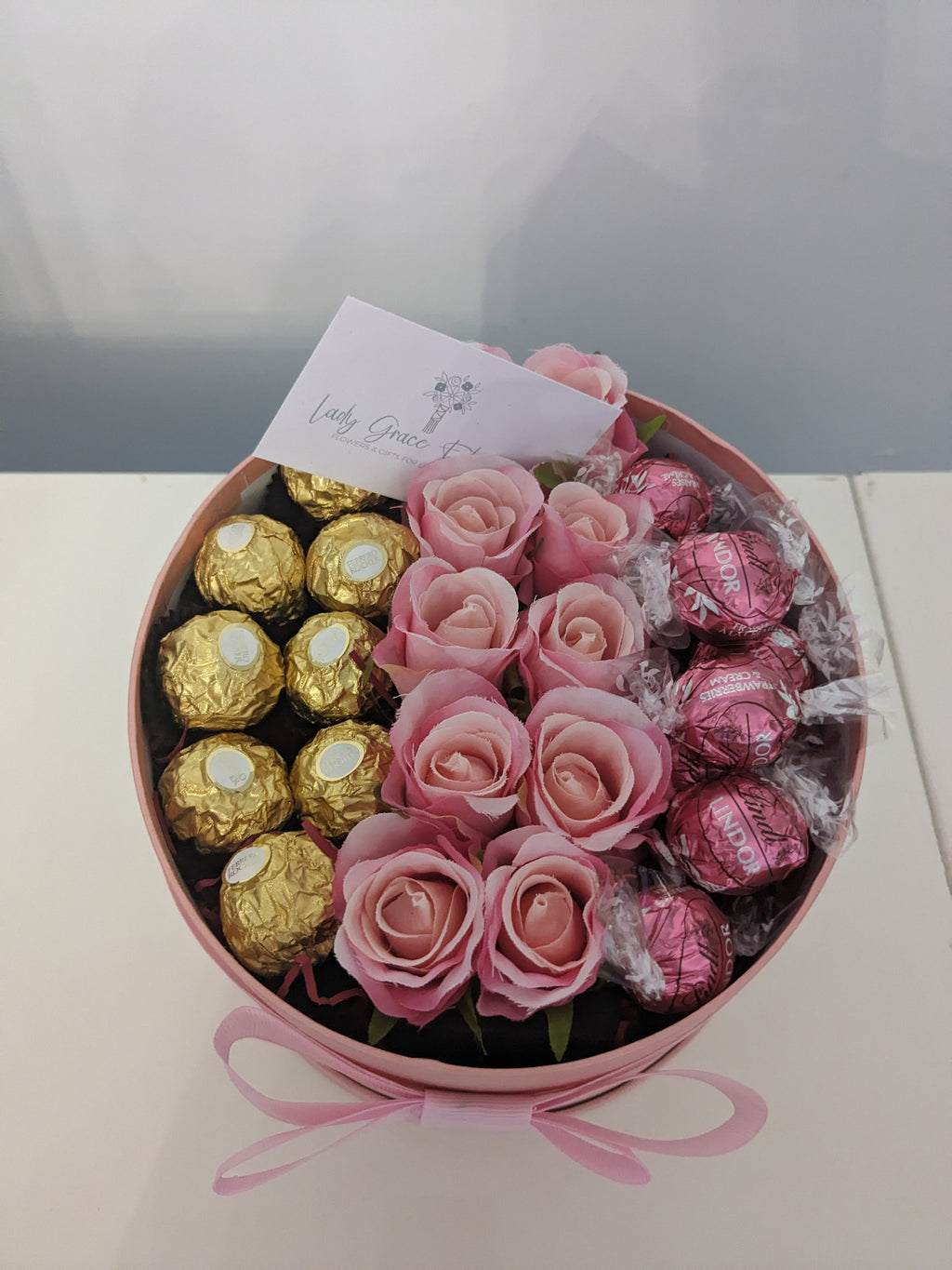 Ferrero & Lindt Hat Box Silk Flowers Gift - Large