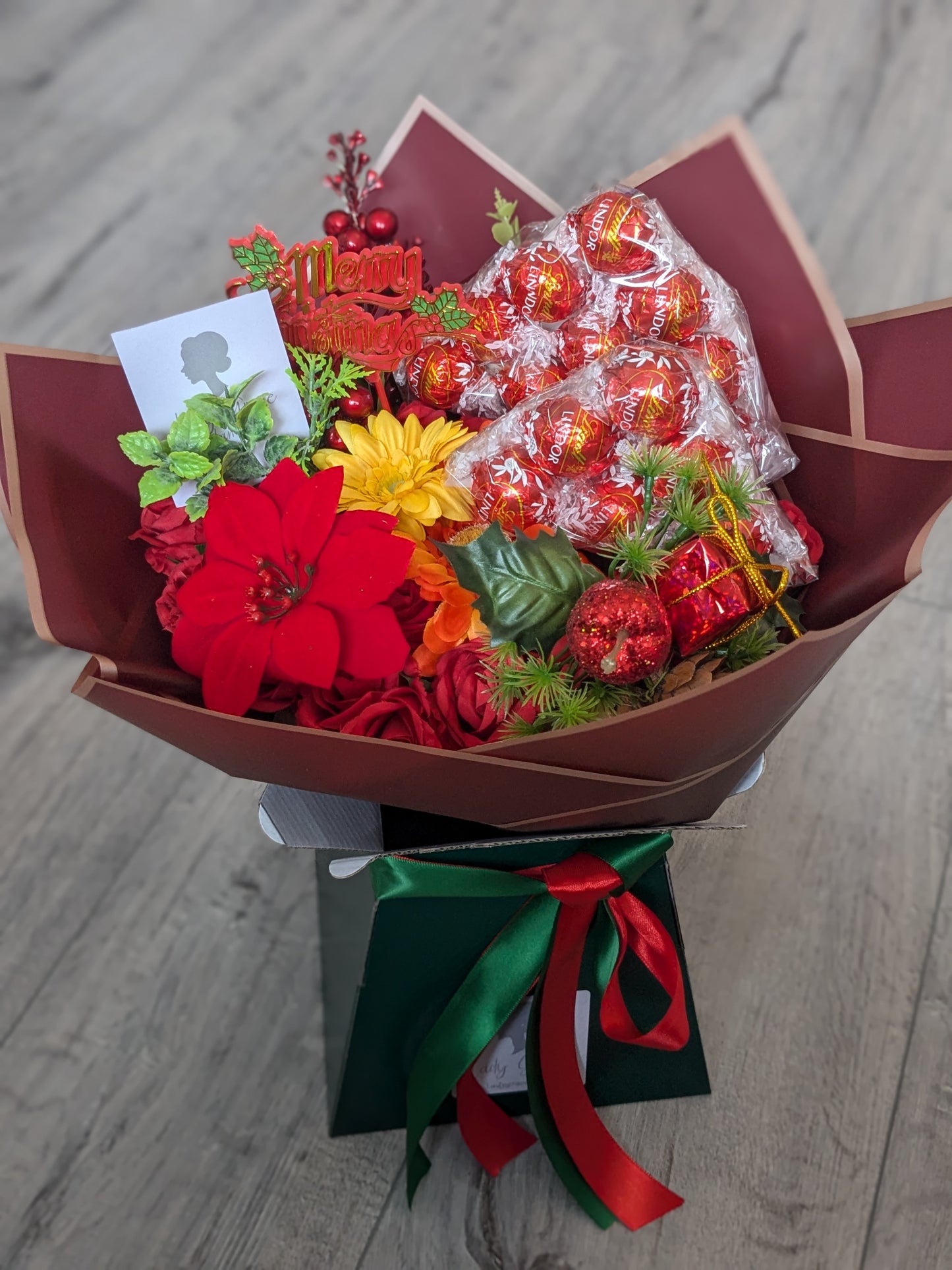 Christmas Red/Green Lindt Lindor Stunning Handtied Bouquet