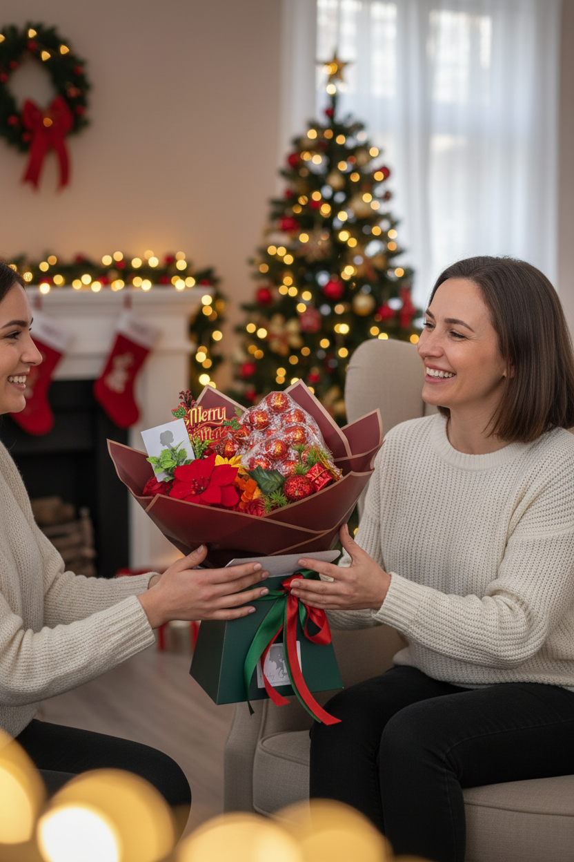 Christmas Red/Green Lindt Lindor Stunning Handtied Bouquet