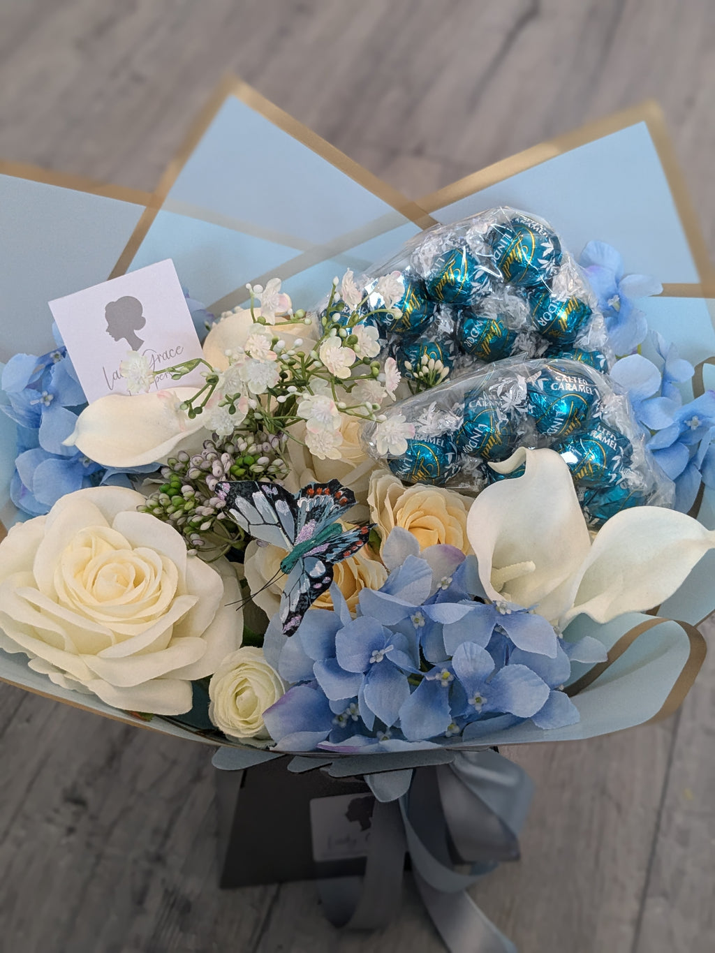 Blue Lindt Salted Caramel Stunning Handtied Bouquet