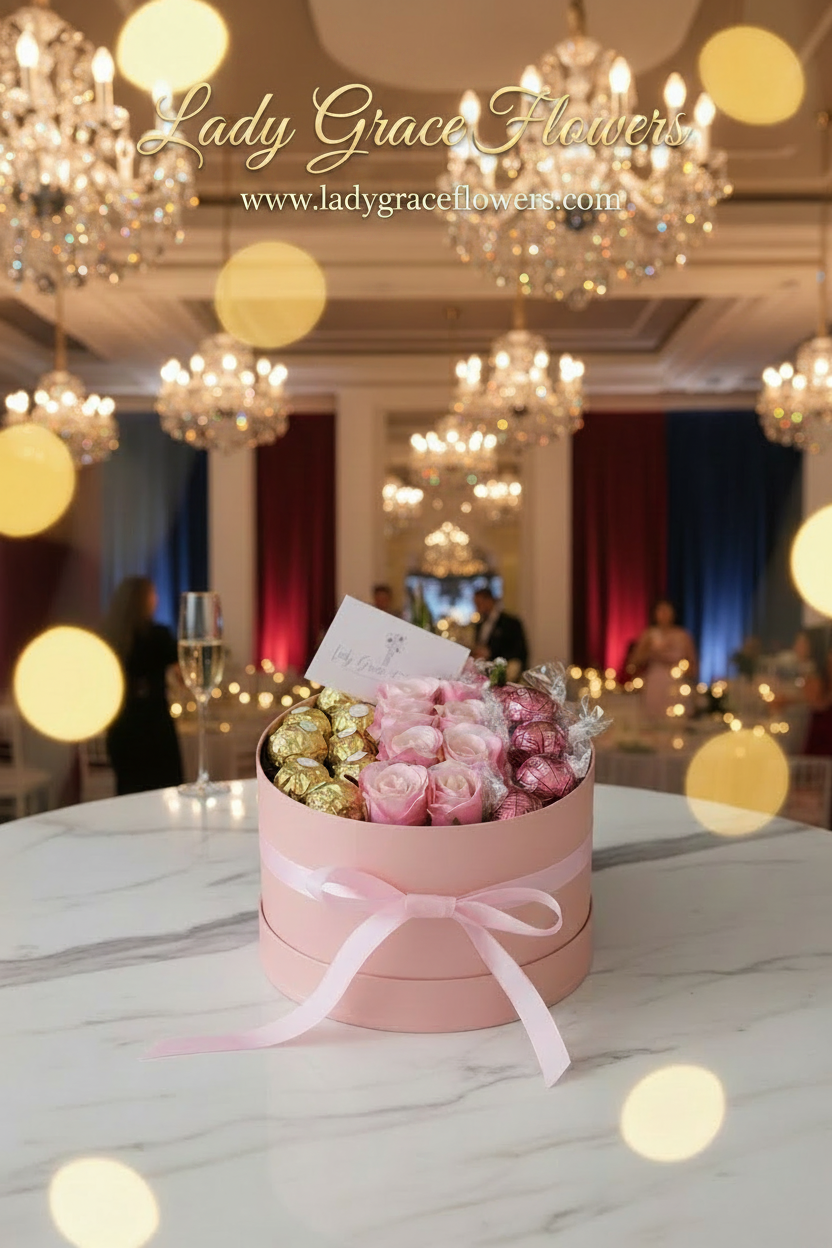 Ferrero & Lindt Hat Box Silk Flowers Gift - Small