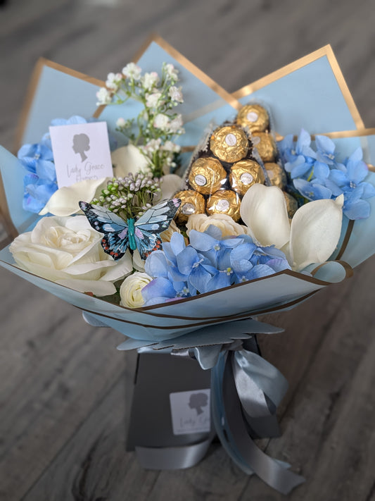 Blue Ferrero Rocher Stunning Handtied Bouquet