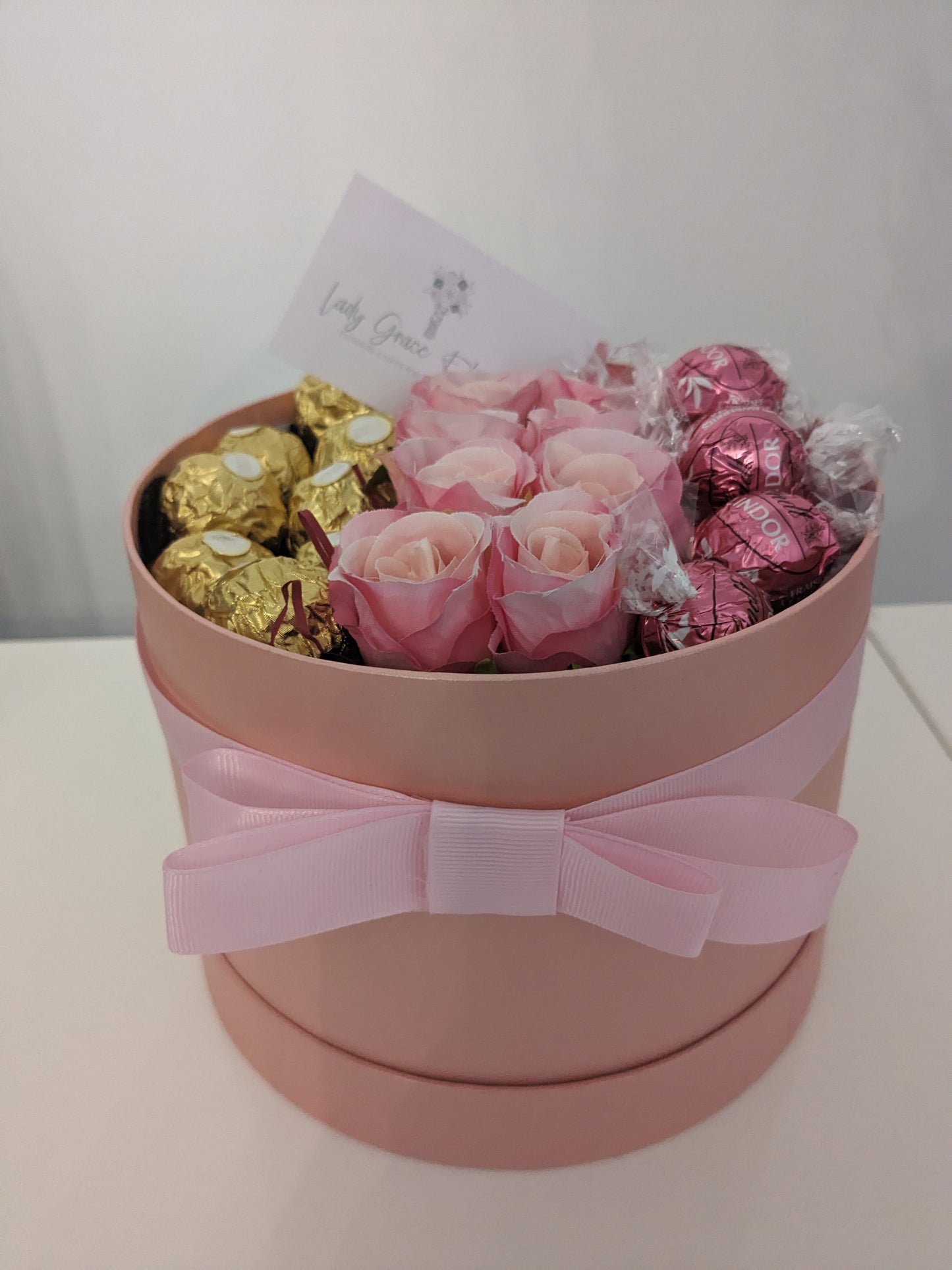 Ferrero & Lindt Hat Box Silk Flowers Gift - Small