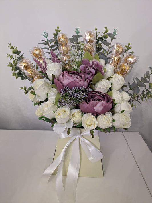 Lindt Lindor Cream & Mauve Stunning Silk Flowers Bouquet Gift