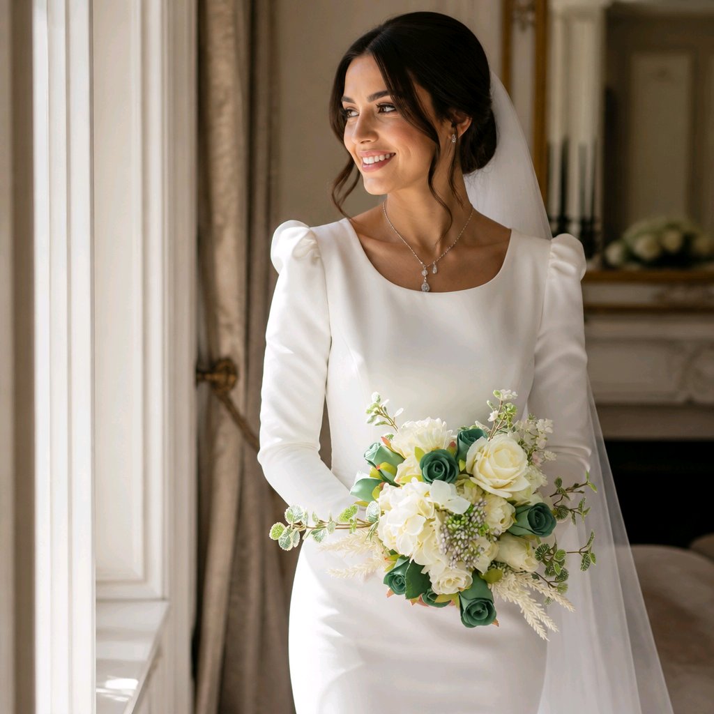 Cream & Emerald Stunning Brides Wedding Bouquet
