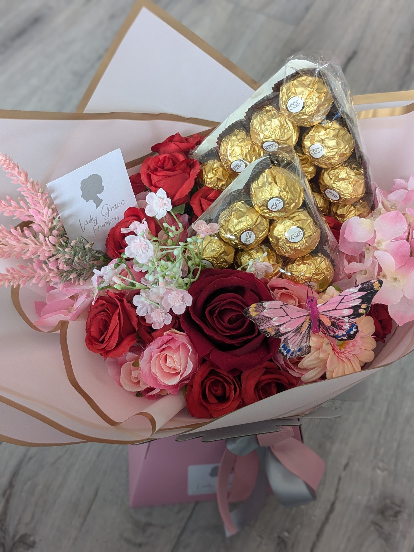 Pink/Red Ferrero Rocher Stunning Handtied Bouquet