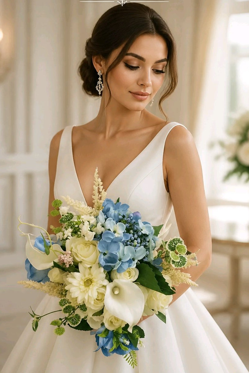Cream & Light Blue Stunning Brides Wedding Bouquet