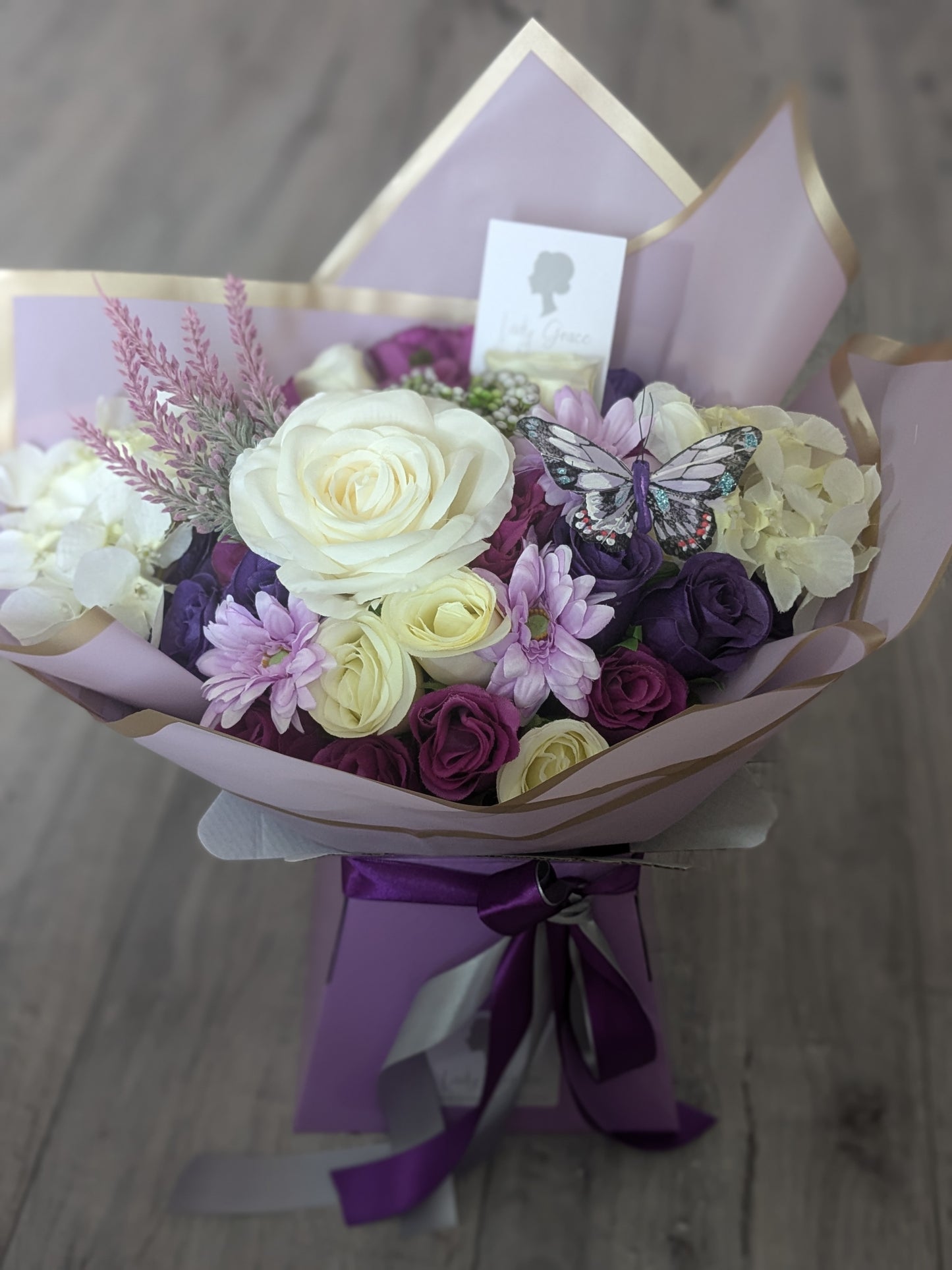 Purple & Cream Stunning Handtied Bouquet