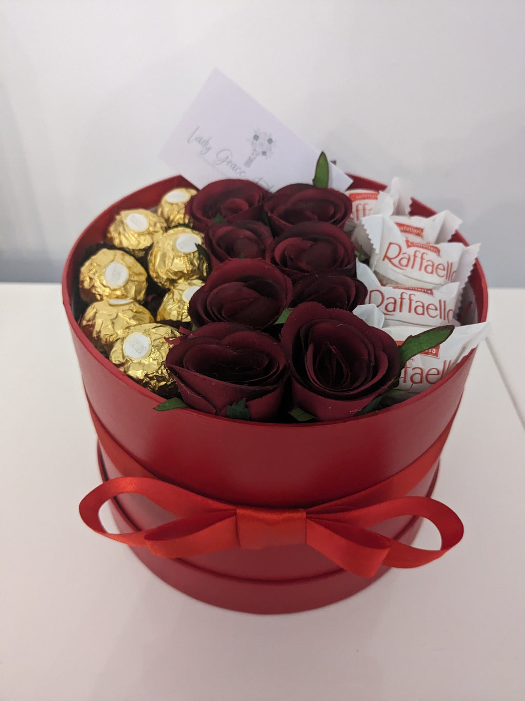 Red Ferrero & Raffaello Hat Box Silk Flowers Gift - Small