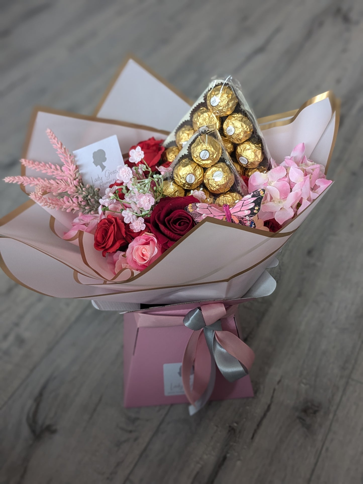 Pink/Red Ferrero Rocher Stunning Handtied Bouquet