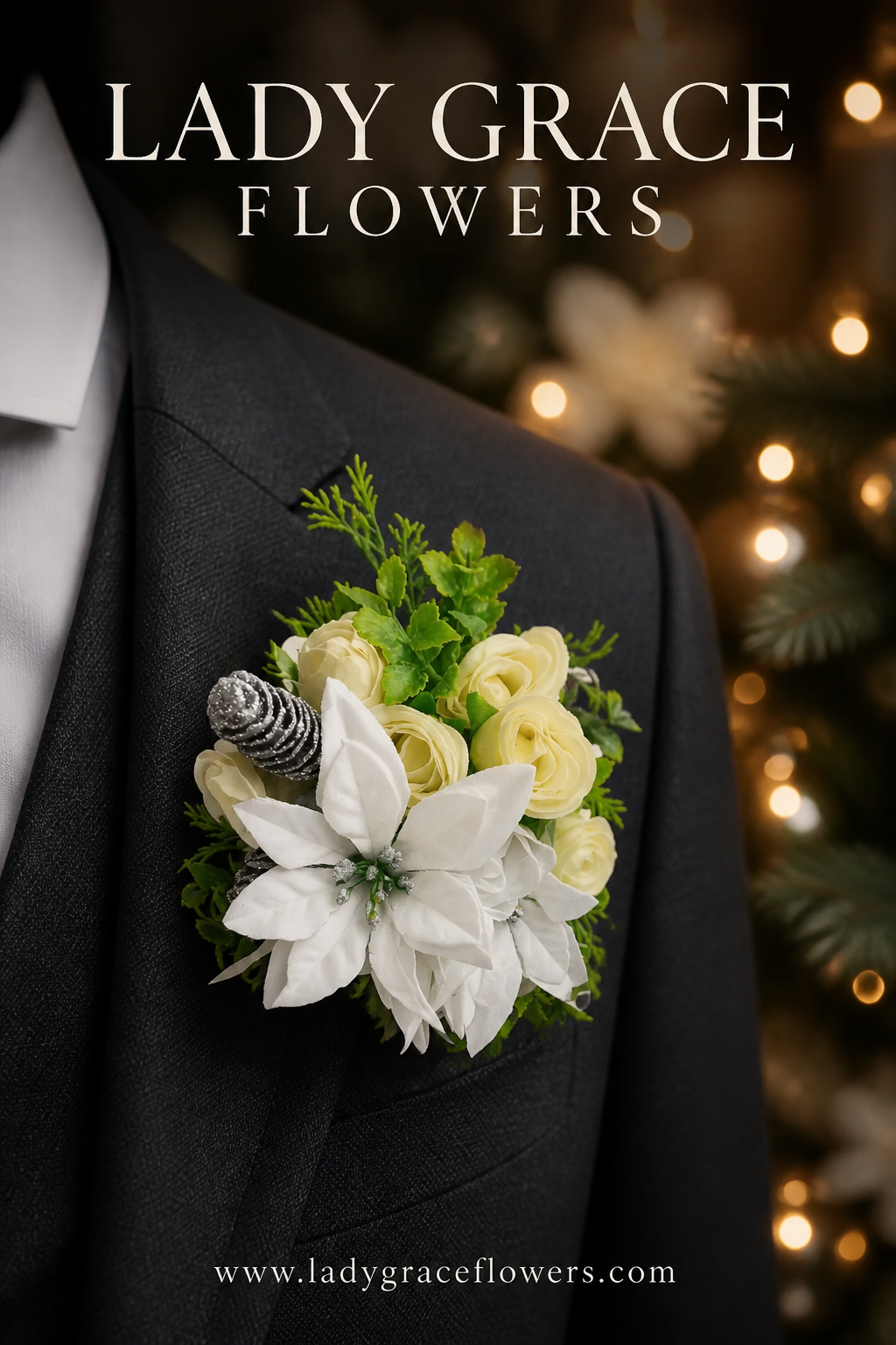 White & Silver Christmas Stunning Wedding Buttonhole